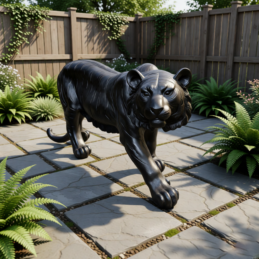 15.75" H x 33.46" L x 7.87" W Simulated Black Tiger Resin Garden Statue, Indoor & Outdoor Decorative Ornament, Lawn & Courtyard Art Craft, Unique Gift for Home & Garden