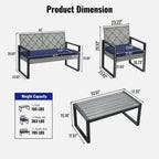 4-Piece Patio Furniture Set Outdoor Balcony Porch Garden Backyard Lawn Furniture Gray Acacia Wood Table Top, Blue Cushion and Light Gray rattan