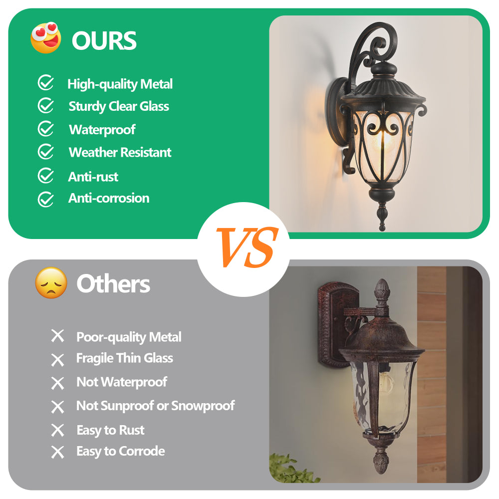 23"(H) 1-pack Classic Outdoor Wall Lantern, Black Vintage Wall Sconce with Bubble Glass, Weatherproof Exterior Light Fixture for Porch, Patio, and Entryway (Bulb Not Included)