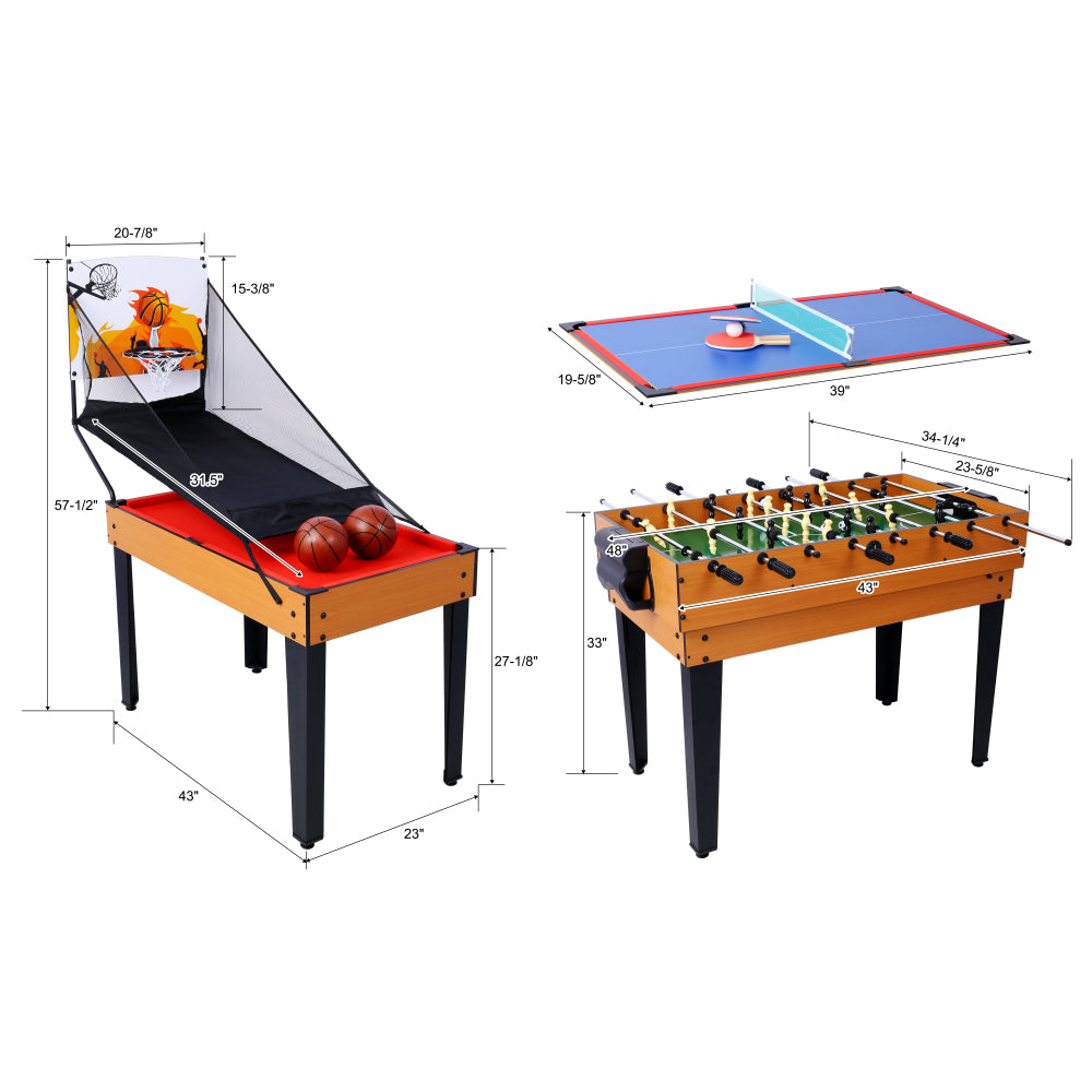 5-in-1 Multi-Game Table - Billiards, Push Hockey, Foosball, Ping Pong, and Basketball  brown/red