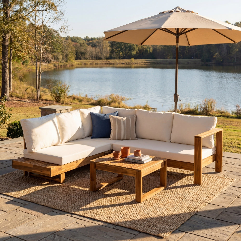 Outdoor 4pc Acacia Wood Sectional Patio Sofa Set (old sku N757S441724D)