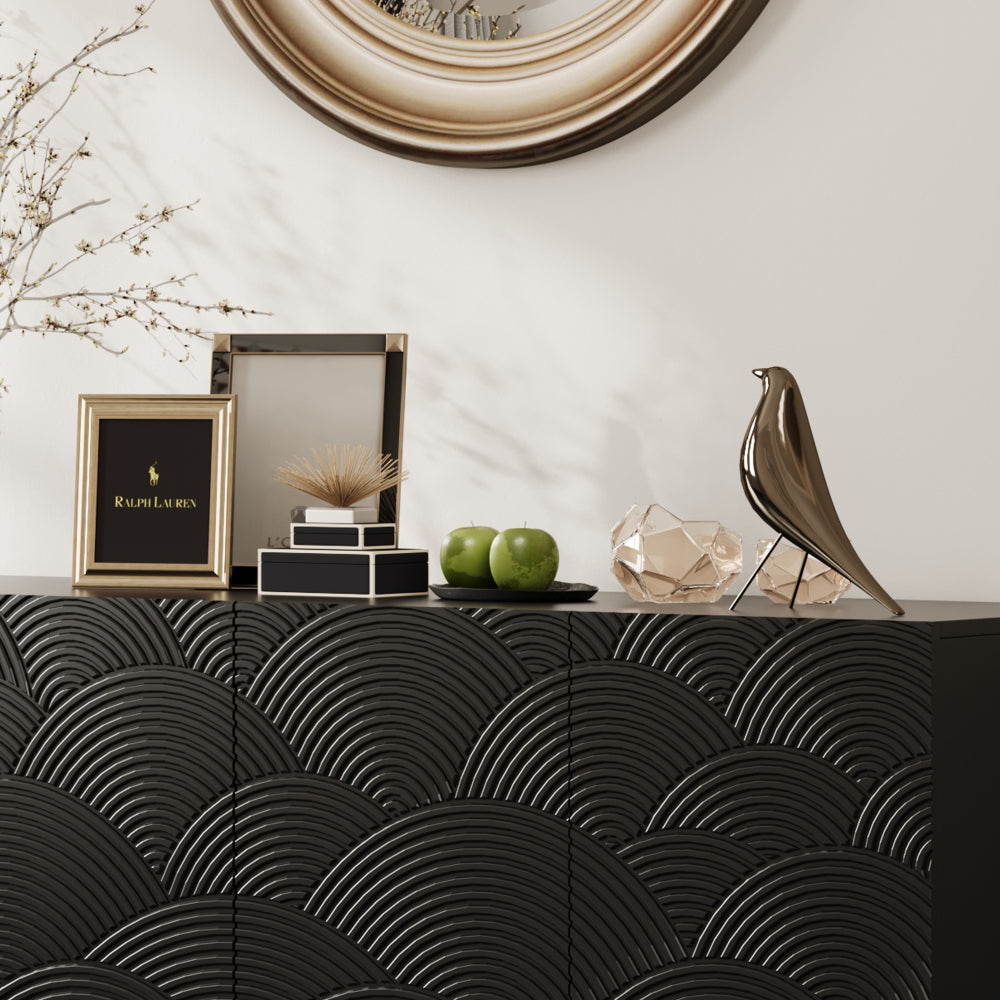 Sideboard Buffet Cabinet, 4 Doors Modern Accent Storage Sideboard, Luxurious Floor Cabinet Buffet with Freestanding Anti Dumping for Kitchen, Living Room, 59" Wide Rectangular Buffet Table(Black)