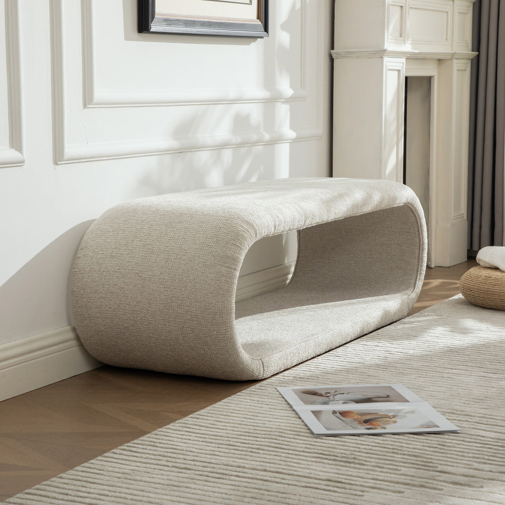 52.17"Wide Chenille Upholstered Bench for Bedroom End of Bed,Modern Shoe Bench for Entryway,equipped with an iron frame,Dining Room, Living Room,Bedroom,Wheat