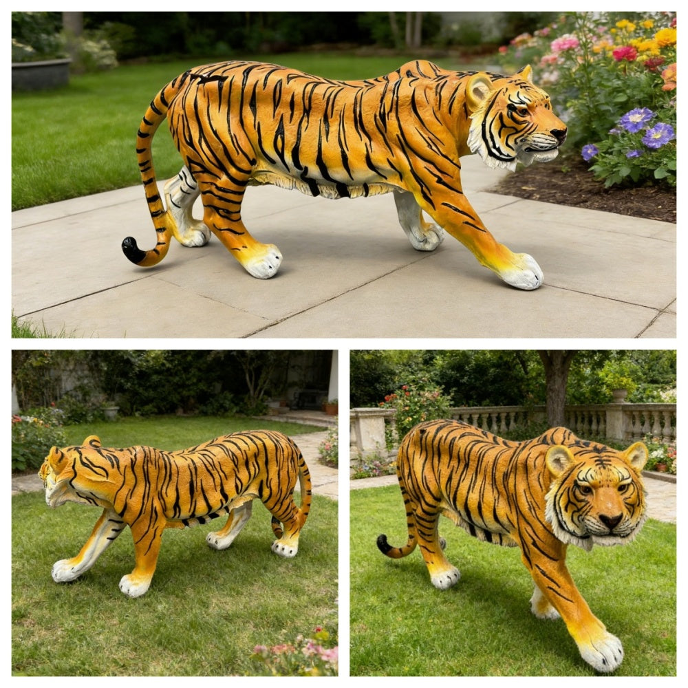 15.75" H x 33.46" L x 7.87" W Simulated Black Tiger Resin Garden Statue, Indoor & Outdoor Decorative Ornament, Lawn & Courtyard Art Craft, Unique Gift for Home & Garden
