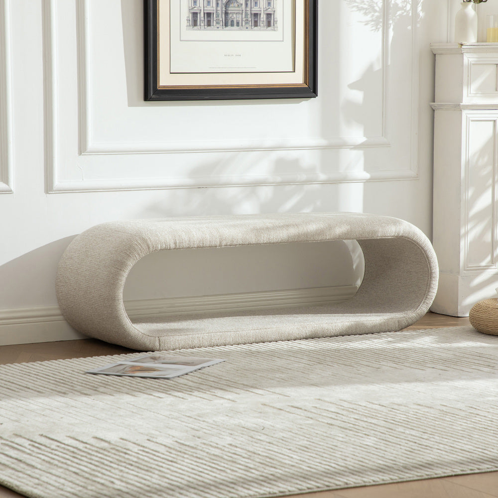 52.17"Wide Chenille Upholstered Bench for Bedroom End of Bed,Modern Shoe Bench for Entryway,equipped with an iron frame,Dining Room, Living Room,Bedroom,Wheat