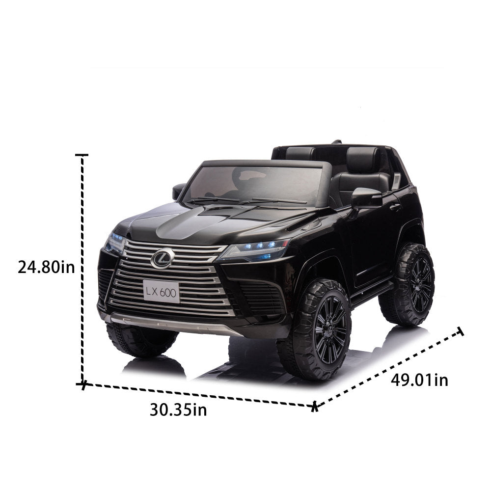 Licensed LEXUS LX600 24V Two-seater Kids Ride On Car W/Parents Control,Seat width 20 inches,2WD,Four-wheel suspension,Bluetooth,MP3,Music,Adjustable volume,Power display,Speeds 1.86-3.11MPH For Kids.