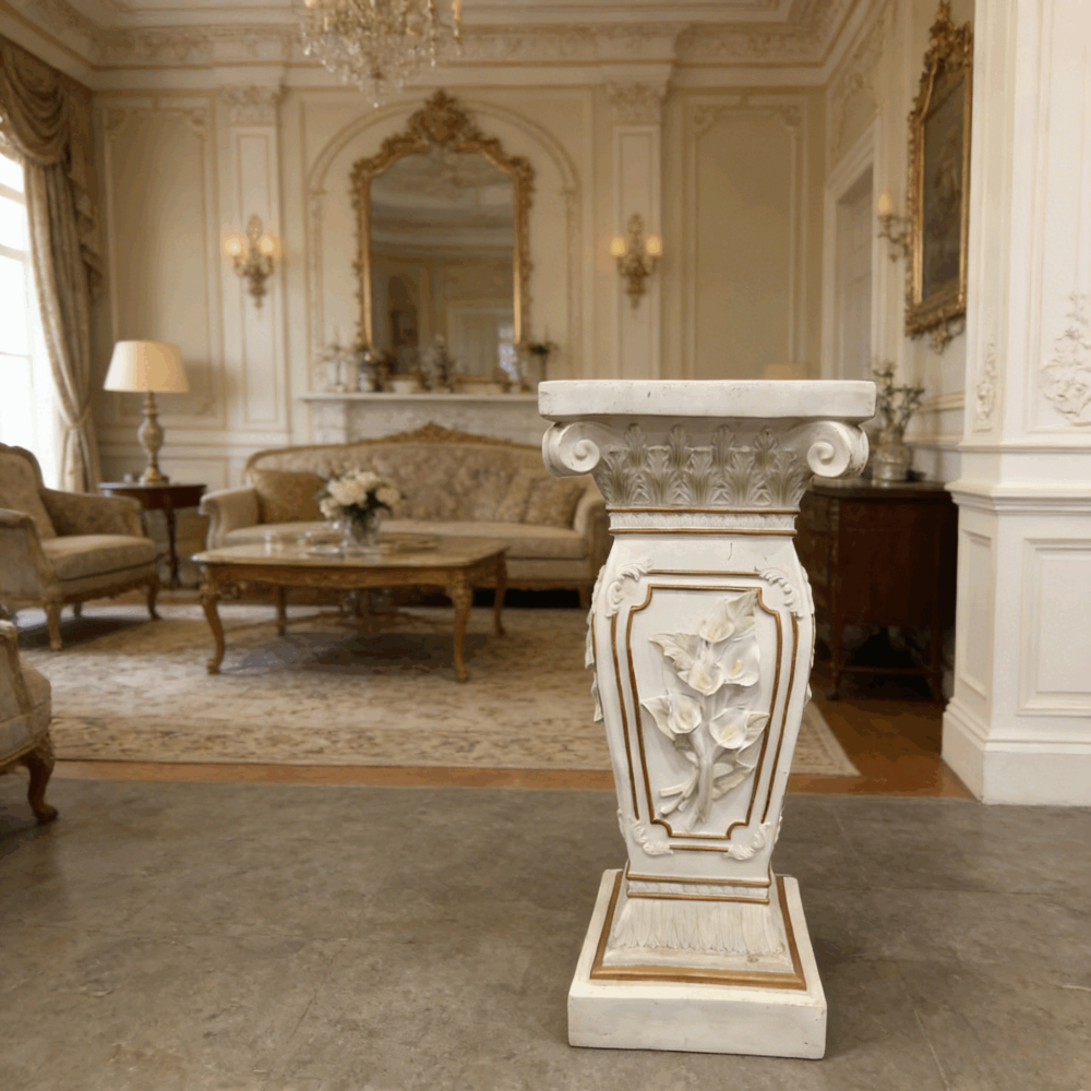 22.05" H x 9.06" W European Style Floral Carved Roman Column Pedestal, Resin Decorative Pillar, Elegant Garden & Courtyard Display Stand for Statues & Ornaments