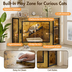 48" Corner Cat Litter Box Enclosure, Modern Hidden Litter Box Corner Cabinet with Acrylic Door and LED Light, Cat House with Playground and Stairs, Tiger